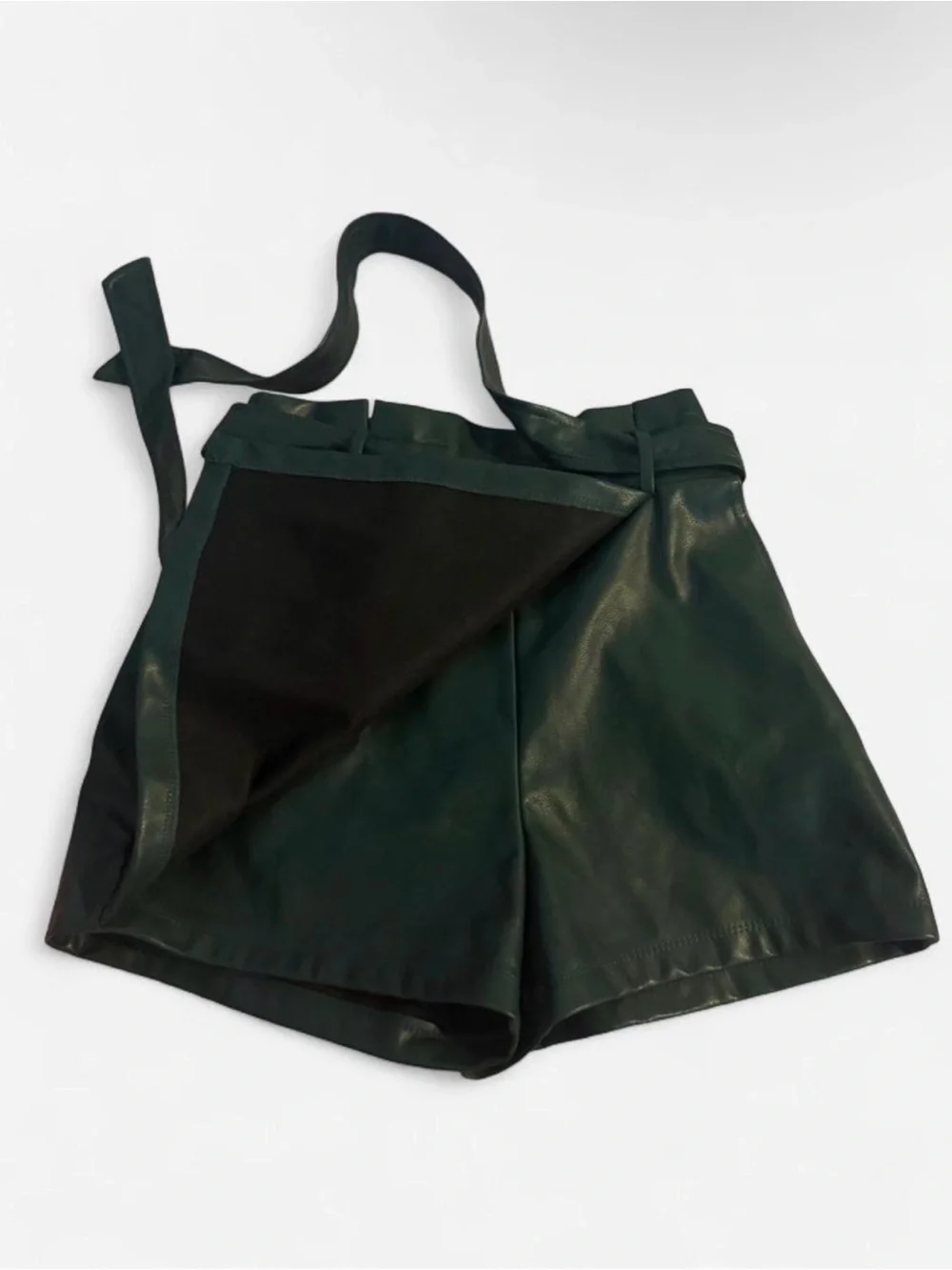 Dark green faux leather skort